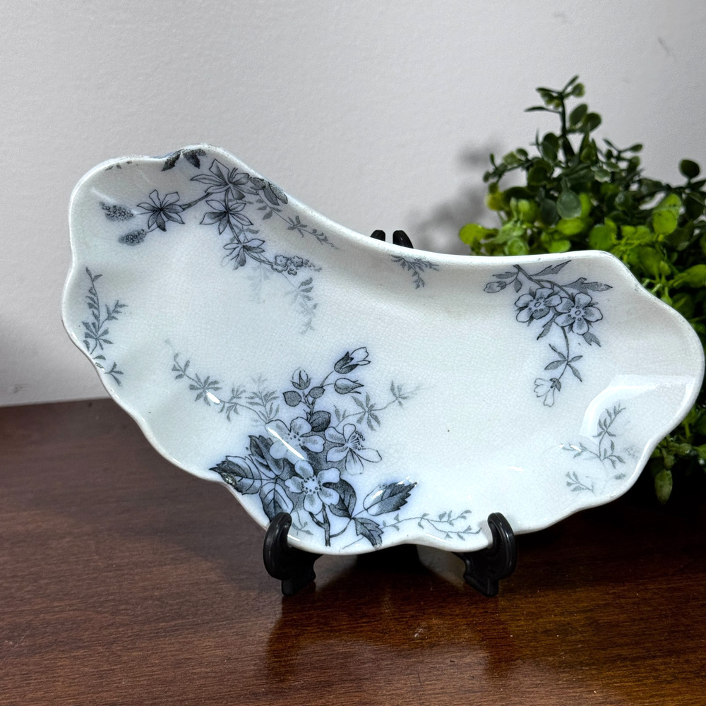 Antique Floral Bone Dish Alfred Meakin Blossom Ironstone Blue White England
